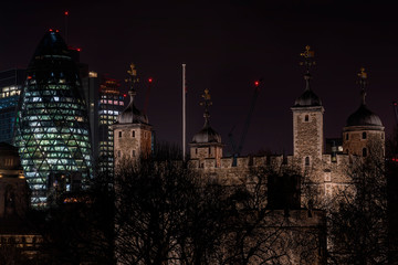 Fototapeta na wymiar The old tower and the New, Tower of London and The Gherkin