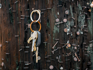 Keys handing on telephone pole