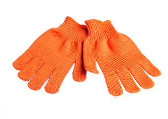 Orange work gloves isolated on white background