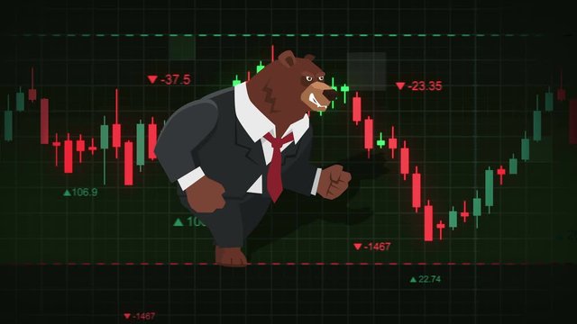 Сartoon bear market financial 2d animation. Stock market trading concept background