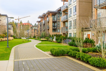 Modern apartment buildings in Vancouver, British Columbia, Canada.