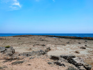 Seascape view of rocky beach in Ayia Napa, Cyprus.