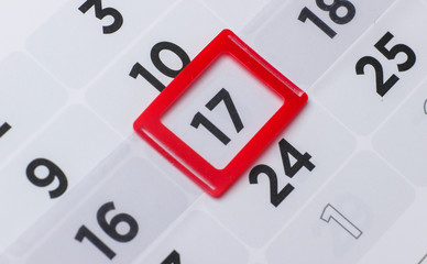 Calendar planner for month, 17 day of month