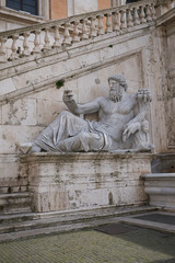Rome, Italy - February 03, 2020 : View of the river god Nile statue in front of Palazzo Senatorio