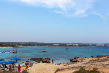 Fototapeta na wymiar Ayia Napa, Cyprus - September 08, 2019: Seascape near Makronissos Beach