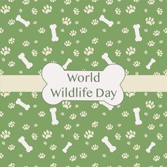 World wildlife day vector car with animal traces and bones