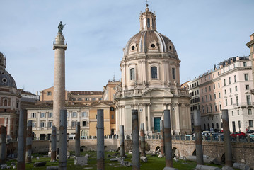Fototapeta na wymiar Rome, Italy - February 03, 2020 : View of Trajan Forum