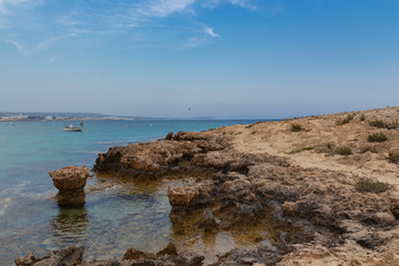 Seascape view of rocky beach in Ayia Napa, Cyprus.