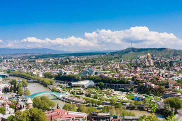 Panorama view of Tbilisi, capital of Georgia country. View from Funicular railway from Rike Park to Narikala Fortress