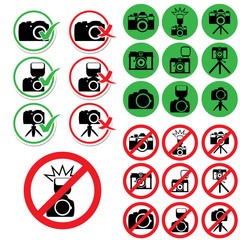 Set of photo permission and prohibition signs