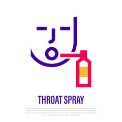 Throat spray thin line icon. Medical treatment for pain in throat with cold, flu, influenza, grippe. Healthcare and medical vector illustration.