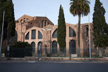 Fototapeta na wymiar Rome, Italy - February 03, 2020 : View of Basilica of Saint Mary of the Angels and the Martyrs