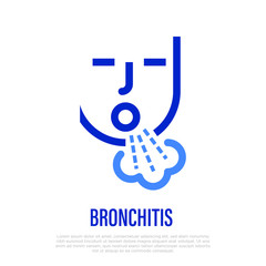 Coughing thin line icon. Symptom of bronchitis, pneumonia, coronavirus. Healthcare and medical vector illustration.
