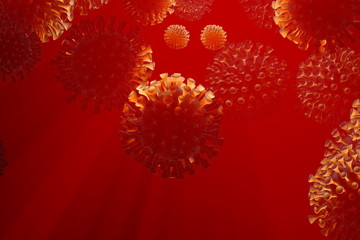 Coronavirus Wuhan, China COVID-19 molecules flying in the space. Microscopic photography. The concept of the epidemic virus infection and the risk of life. Care of health. 3D illustration of cells