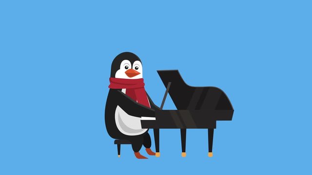 Cartoon Little Penguin Flat Christmas Character Play Piano Music Animation Includes Matte