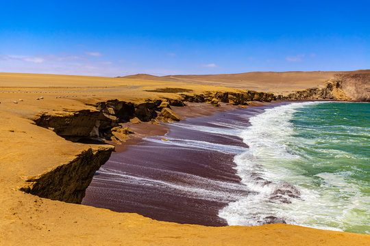 Peru, Ica Department. Paracas National Reserve. Red Beach