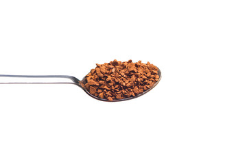 Metal spoon with granulated coffee Isolated on a white background