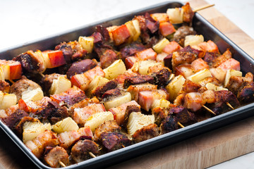 skewers with liver onion and pork side