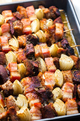 skewers with liver onion and pork side