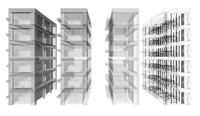 Mega city, wireframe technique, original 3d rendering