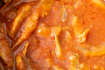 Background from canned fish in tomato sauce