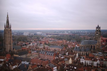 Fototapeta na wymiar a city view from the top in Bruges