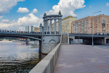 Moscow. Russia. Borodino bridge on a summer day. City landscape. Tours on the bridges of Moscow. Embankment Moscow Rivers. Walks along the promenade. Sights of Russia. Russia town.