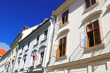 Obraz premium View of old buildings on Sedlarska Street in Bratislava, Slovakia