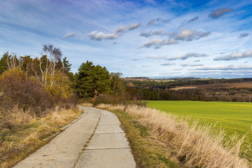Fototapeta na wymiar Early spring landscape with rural road in South Bohemia.