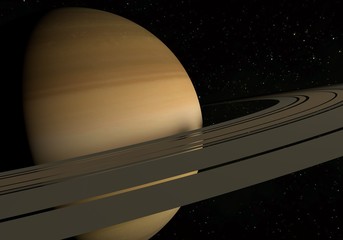 Planet Saturn with rings and satellites on the space background. 3d illustration.
