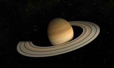 Planet Saturn with rings and satellites on the space background. 3d illustration. - obrazy, fototapety, plakaty