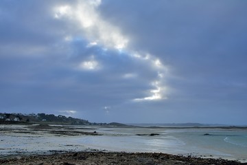 Beautiful seascape at low tide in brittany. France