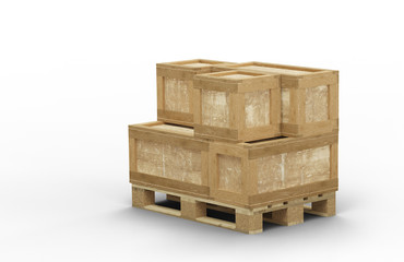 Wood pallet with different size of transport box stacked