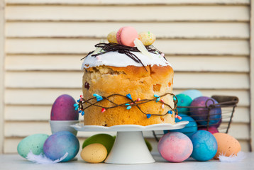 Easter traditional cake - pasca, on white cake stand