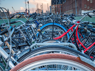 Amsterdam Bike culture with city background