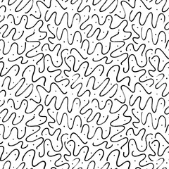 Ink pen scribbles vector seamless pattern. Thin line scrawls decorative black and white texture.