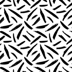 Painted brush strokes seamless vector pattern. Black line brushstrokes on a white background.