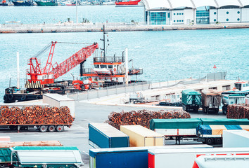 Van containers and Cargo Shipping on port Cagliari Sardinia Italy