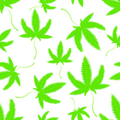 Naklejka na ściany i meble Abstract Green and White Seamless Pattern with Medical Marijuana. Cannabis Plant Symbol with Leaves isolated on White Background.