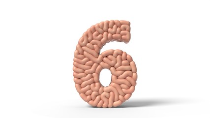 human brain in shape of number 6. 3D illustration