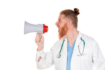 Fototapeta premium Redhead doctor with a megaphone