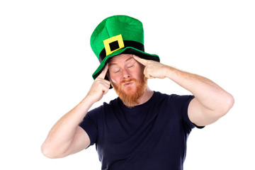 Redhead man with green hat thinking about something