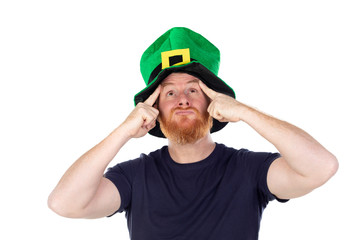 Redhead man with green hat thinking about something