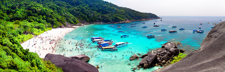 Panorama of travel summer holiday background concept.