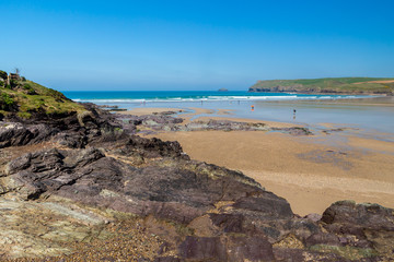 Fototapeta na wymiar Polzeath Beach on the North Cornish coast, Cornwall England UK