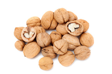 A bunch of walnuts isolated on white background