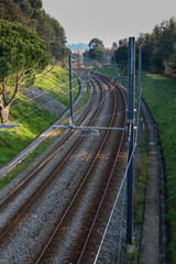 Curved railway line. Railway of Portugal.