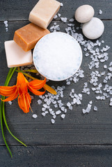 salt soaps and bath salt with lily flower