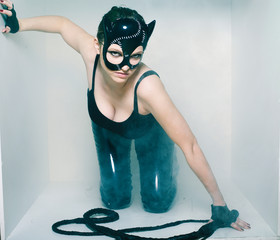 cat woman in mack halloween concept, lifestyle people concept