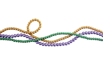 Three colors mardi gras beads for decoration isolated ob white background - obrazy, fototapety, plakaty